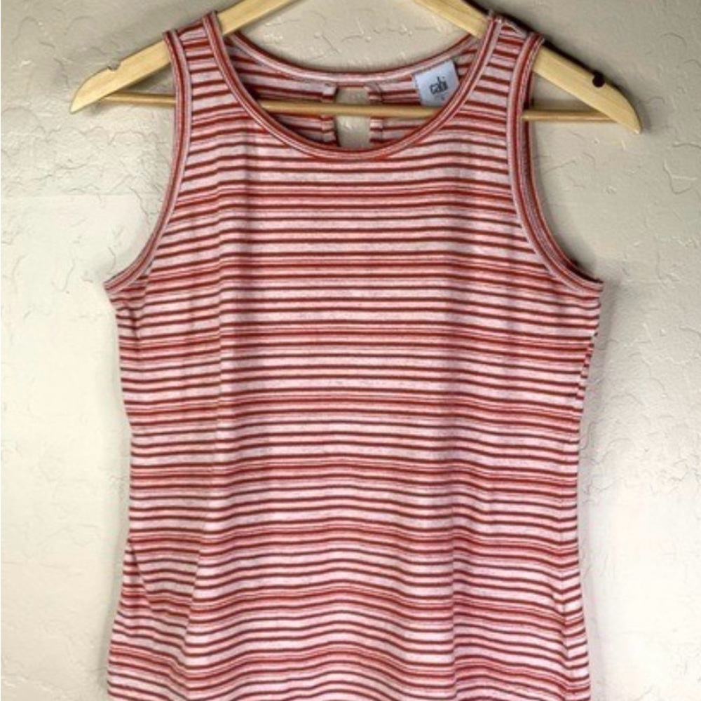 CAbi spirit tank. Medium. White and red Striped Sleeveless Tank Top